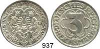 R E I C H S M Ü N Z E N,Weimarer Republik  3 Reichsmark 1927 A.  Jaeger 327.  Nordhausen.
