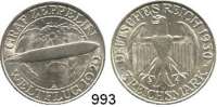 R E I C H S M Ü N Z E N,Weimarer Republik  3 Reichsmark 1930 A.  Jaeger 342.  Zeppelin.