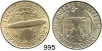 R E I C H S M Ü N Z E N,Weimarer Republik  3 Reichsmark 1930 A.  Jaeger 342.  Zeppelin.
