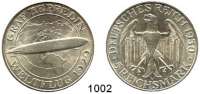 R E I C H S M Ü N Z E N,Weimarer Republik  5 Reichsmark 1930 A.  Jaeger 343.  Zeppelin.