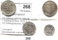 Deutsche Münzen und Medaillen,Preußen, Königreich L O T S     L O T S     L O T S 1/2 Silbergroschen 1867 B; 1 Silbergroschen 1872 A; 2 1/2 Silbergroschen 1869 A und 1872 A.  LOT. 4 Stück.