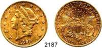 AUSLÄNDISCHE MÜNZEN,U S A  20 Dollars 1899 S.  (30,09g fein).  Kahnt/Schön 52.  KM 74.3  Fb. 178.  GOLD.