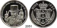 AUSLÄNDISCHE MÜNZEN,Niue  5 Dollars 1990.  Sir Winston Churchill.  Silberprobe (31,87 g.).  KM Pn 3.  Auflage laut KM zwei Exemplare.