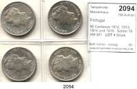AUSLÄNDISCHE MÜNZEN,Portugal Republik seit 1910 50 Centavos 1912, 1913, 1914 und 1916.  Schön 19.  KM 561.  LOT. 4 Stück.