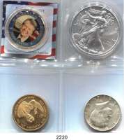 AUSLÄNDISCHE MÜNZEN,U S A L O T S     L O T S     L O T S Half Dollar 1964; Half Dollar 2010 D, vergoldet mit Farbeinlage 