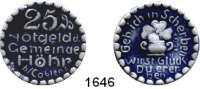 P O R Z E L L A N M Ü N Z E N,Münzen von anderen Deutschen Keramischen Fabriken Höhr 25 Pfennig 1921 grau mit kobaltblauer Glasur.  Menzel 11709.4.