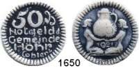P O R Z E L L A N M Ü N Z E N,Münzen von anderen Deutschen Keramischen Fabriken Höhr 50 Pfennig 1921 grau mit kobaltblauer Glasur.  Menzel 11709.11.