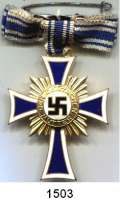 Orden, Ehrenzeichen, Militaria, Zeitgeschichte,Deutschland Drittes Reich Mutterkreuz in Gold.  Im Originaletui.  Am Band.