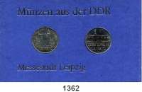 Deutsche Demokratische Republik,Thematische Sätze  Messestadt Leipzig.  5 Mark 1984  Thomaskirche in Leipzig und Altes Rathaus in Leipzig.  Im Papprahmen (blau) mit Aufschrift 