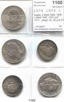 R E I C H S M Ü N Z E N,L O T S     L O T S     L O T S  Baden, 2 Mark 1902, 1906; 3 Mark 1908, 1910 und 1914.  Jaeger 30, 34 und 39(3).  LOT. 5 Stück.