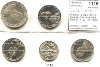 R E I C H S M Ü N Z E N,L O T S     L O T S     L O T S  Preußen,  2 Mark 1913; 3 Mark 1913(2), 1914 und 5 Mark 1914.  Jg. 109, 112(2), 113 und 114.  LOT. 5 Stück.