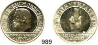 R E I C H S M Ü N Z E N,Weimarer Republik  3 Reichsmark 1929 A.  Jaeger 340.  Hindenburg - Schwurhand.