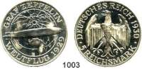 R E I C H S M Ü N Z E N,Weimarer Republik  5 Reichsmark 1930 E.  Jaeger 343.  Zeppelin.