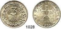 R E I C H S M Ü N Z E N,Weimarer Republik  3 Reichsmark 1931 J.  Jaeger 349.  Kursmünze.
