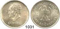 R E I C H S M Ü N Z E N,Weimarer Republik  3 Reichsmark 1932 A.  Jaeger 350.  Goethe.