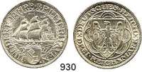 R E I C H S M Ü N Z E N,Weimarer Republik  3 Reichsmark 1927 A.  Jaeger 325.  Bremerhaven.