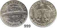 R E I C H S M Ü N Z E N,Weimarer Republik  3 Reichsmark 1930 E.  Jaeger 342.  Zeppelin.