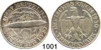 R E I C H S M Ü N Z E N,Weimarer Republik  3 Reichsmark 1930 J.  Jaeger 342.  Zeppelin.