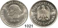R E I C H S M Ü N Z E N,Weimarer Republik  3 Reichsmark 1931 A.  Jaeger 348.  Stein.
