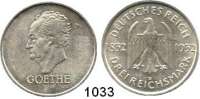 R E I C H S M Ü N Z E N,Weimarer Republik  3 Reichsmark 1932 D.  Jaeger 350.  Goethe.
