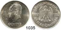 R E I C H S M Ü N Z E N,Weimarer Republik  3 Reichsmark 1932 J.  Jaeger 350.  Goethe.