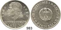 R E I C H S M Ü N Z E N,Weimarer Republik  5 Reichsmark 1929 G.  Jaeger 336.  Lessing.