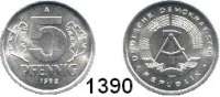 Deutsche Demokratische Republik,Kleinmünzen  5 Pfennig 1982 A.  Jaeger 1509.