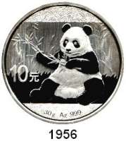 AUSLÄNDISCHE MÜNZEN,China Volksrepublik seit 1949 10 Yuan 2017.  Panda mit Zweig.