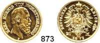 R E I C H S M Ü N Z E N,Württemberg, Königreich Karl 1864 - 1891 20 Mark 1873.  Jaeger 290.