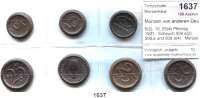 P O R Z E L L A N M Ü N Z E N,Münzen von anderen Deutschen Keramischen Fabriken Bunzlau 5(2), 10, 25(4) Pfennig 1921.  Scheuch 504.a(2), 506.a und 508.a(4).  Menzel 4020.  LOT. 7 Stück.