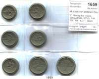 P O R Z E L L A N M Ü N Z E N,Münzen von anderen Deutschen Keramischen Fabriken Waldenburg 20 Pfennig bis 1 Mark.  Scheuch552, 553(3), 554, 555, 556.  LOT. 7 Stück.