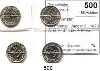 R E I C H S M Ü N Z E N,Kleinmünzen  20 Pfennig.  Jaeger 5.  1876 A, D, F, J.  LOT. 4 Stück.