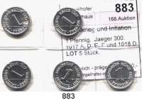 R E I C H S M Ü N Z E N,I.Weltkrieg und Inflation  1 Pfennig.  Jaeger 300.  1917 A, D, E, F und 1918 D.  LOT. 5 Stück.