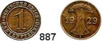 R E I C H S M Ü N Z E N,Weimarer Republik  1 Renten.pfennig 1929 F.  Jaeger 306.  Fehlprägung Stempelkopplung.
