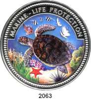 AUSLÄNDISCHE MÜNZEN,Palau  20 Dollars 1998 (Silber, 5 Unzen, Farbmünze).  Schutz der Meeresfauna - Meeresschildkröte.  Schön 27.  KM 33.  Im Etui mit Zertifikat.