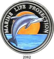 AUSLÄNDISCHE MÜNZEN,Palau  20 Dollars 1998 (Silber, 5 Unzen, Farbmünze).  Schutz der Meeresfauna - Delphin.  Schön 22.  KM 28.  Im Etui mit Zertifikat.