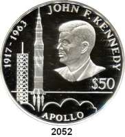 AUSLÄNDISCHE MÜNZEN,Niue  50 Dollars 1993 (5 Unzen Silber).  John F. Kennedy und Apollo Rakete.  Schön 81.  KM 65.