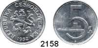 AUSLÄNDISCHE MÜNZEN,Tschechoslowakei Sozialistische Republik, 1948 - 1989 5 Kronen 1952.  Aluminium.  Schön 30.  KM 34.
