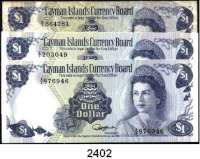 P A P I E R G E L D,AUSLÄNDISCHES  PAPIERGELD Cayman Islands 1 Dollar L.1974(1985).  A3(gebraucht), A5, A6.  Pick 5 a,  d,  e.  LOT. 3 Scheine.