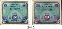 P A P I E R G E L D,AUSLÄNDISCHES  PAPIERGELD Frankreich 5 und 10 Francs Serie 1944.  Pick 115 a und 116 a.  LOT. 2 Scheine.