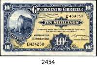 P A P I E R G E L D,AUSLÄNDISCHES  PAPIERGELD Gibraltar 10 Shillings 3.10.1958.  Pick 17.