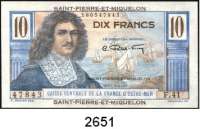 P A P I E R G E L D,AUSLÄNDISCHES  PAPIERGELD Saint Pierre & Miquelon 10 Francs o.D.(1950-1960).  Pick 23.