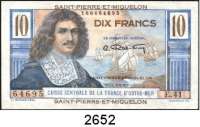 P A P I E R G E L D,AUSLÄNDISCHES  PAPIERGELD Saint Pierre & Miquelon 10 Francs o.D.(1950-1960).  Pick 23.