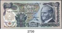 P A P I E R G E L D,AUSLÄNDISCHES  PAPIERGELD Türkei 500 Lira L.1970(1.9.1971).  N 43.  Pick 190 d.