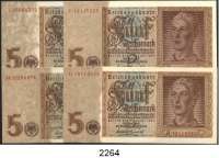 P A P I E R G E L D,R E I C H S B A N K  5 Reichsmark 1.8.1942.  Ros. DEU-220 b.  LOT. 4 Scheine.