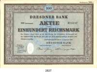 P A P I E R G E L D,Wertpapiere Frankfurt am Main Dresdner Bank.  September 1952  Aktie zu 100 Reichsmark.  LOT. 16 Stück  Nicht entwertet mit kompletten Couponbögen.