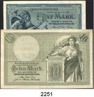 P A P I E R G E L D,Kaiserreich  5 Mark 31.10.1904(ksfr.).  R;  10 Mark 6.10.1906(Mittelfalte, sonst ksfr.).  V.  Ros. DEU-52 a und 53 b.  LOT. 2 Scheine.