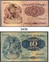 P A P I E R G E L D,AUSLÄNDISCHES  PAPIERGELD Estland 5, 10, 20 und 50 Penni o.D.(1919).  5 Kronen 1929. 10 Kronen 1928 und 1937.  Pick 39 a, 40 b, 41 a, 42 a, 62 a, 63 a, 37 a.  LOT. 7 Scheine.