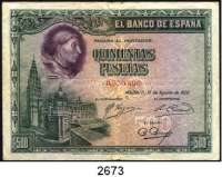 P A P I E R G E L D,AUSLÄNDISCHES  PAPIERGELD Spanien 500 Pesetas 15.8.1928.  Pick 77 a.