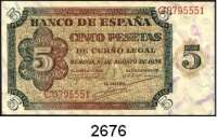 P A P I E R G E L D,AUSLÄNDISCHES  PAPIERGELD Spanien 5 Pesetas 10.8.1938.  Pick 110 a.